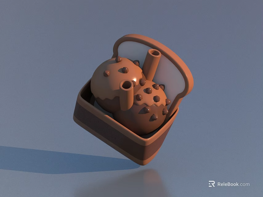 Delicious Chocolate Chip Dessert In Brown Box With Two Small Cylindrical Toppings 3d model 