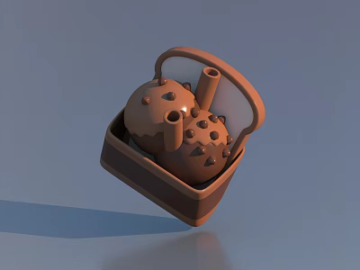 Delicious Chocolate Chip Dessert In Brown Box With Two Small Cylindrical Toppings 3d model