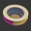 Ancient European Circular Architecture Featuring Multi Tiered Structure White Top Red Ring And Inner Arena