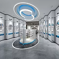 Modern Retail Store Interior With Circular Display Stand And Glass Showcases