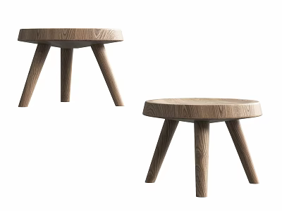 Minimalist Wooden Stools With Round Seat And Three Sturdy Legs Design 3d model