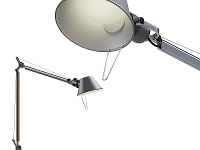 Modern Silver Gray Desk Lamp with Adjustable Metal Arm and Round Lampshade Design 3d model
