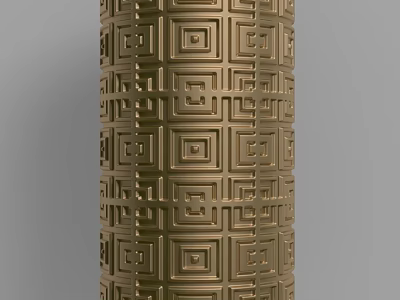 Golden Decorative Column With Intricate Geometric Square Patterns And Traditional Ornate Design 3d model