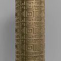 Golden Decorative Column With Intricate Geometric Square Patterns And Traditional Ornate Design