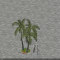 Two Palm Trees in Outdoor Area With Paved Ground and Circular Grass Patch 3d model