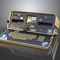 Vintage Portable Computer With Classic Keyboard Retro Display And Golden Case Design