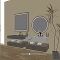 Modern Double Washbasins With Marble Countertops Backlit Mirrors Storage Cabinets Towels And Plant