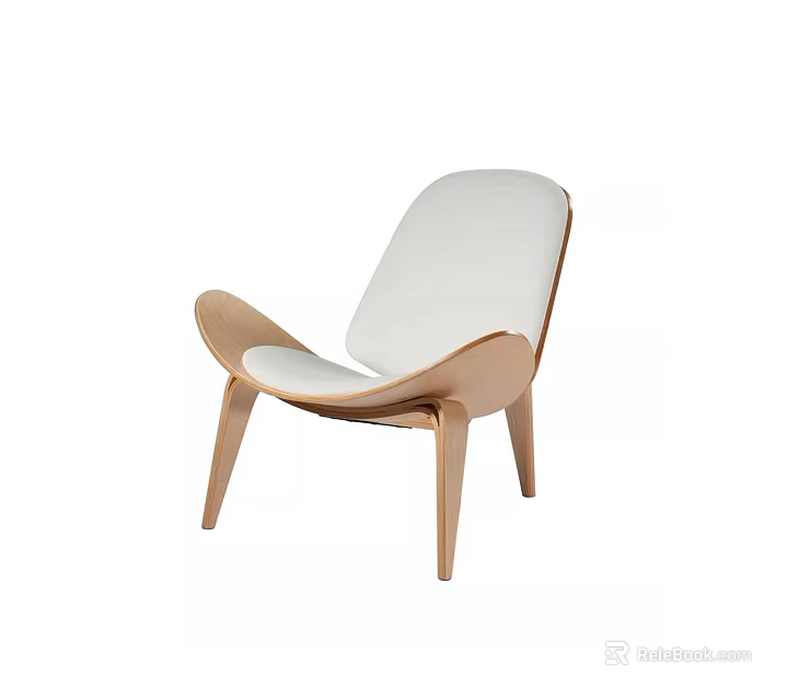 Modern Leisure Chair With White Upholstery And Sleek Wooden Frame Design 3d model 