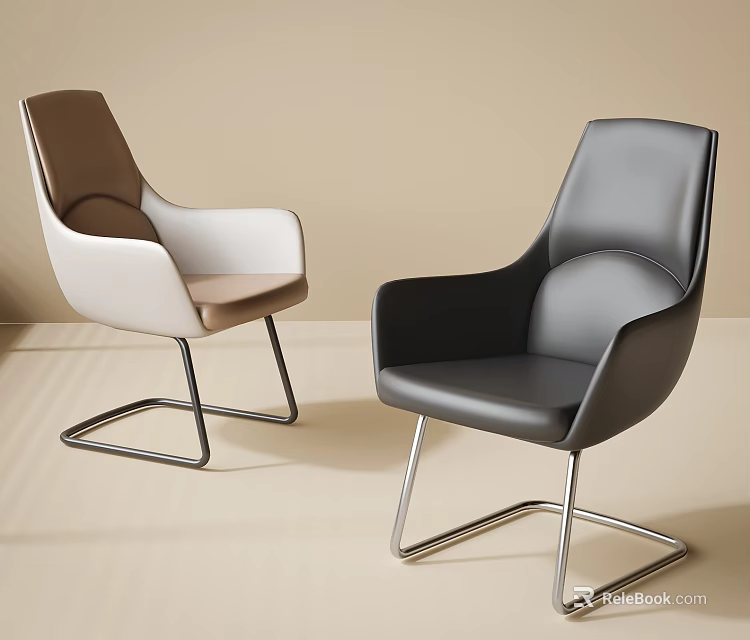 Modern Office Chair Brown White and Black with Sleek Leather Upholstery and Metal Frame Design 3d model 
