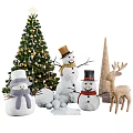 Christmas Decorations With Decorated Tree Snowmen Ornaments And Golden Reindeer