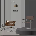 Modern Brown Leather Chairs With Metal Frame By Molteni&C With Floor Lamp And Grey Wall