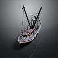 Fishing Boat With Twin Cranes White Red Hull And Cabin Structure
