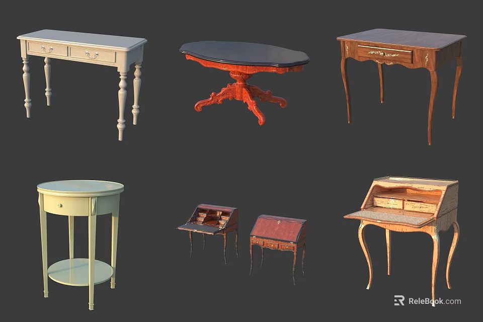 Various Stylish Dressing Table Designs With Drawers And Wooden Legs 3d model 