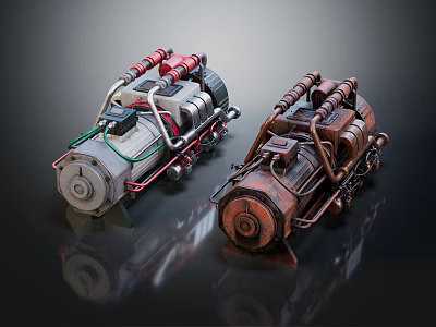 Vintage Industrial Equipment With Dual Colored Mechanical Structures And Metal Pipes 3d model