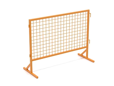 Sturdy Orange Metal Grid Fence With Stable Supporting Frame For Outdoor Use 3d model