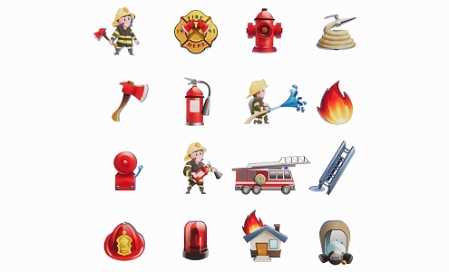 Firefighter Equipment Fire Truck Fire Extinguisher Fire Rescue Scene Silhouette 3d model