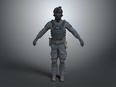 Man In Tactical Vest And Helmet With Gray Uniform And Tactical Gear 3d model