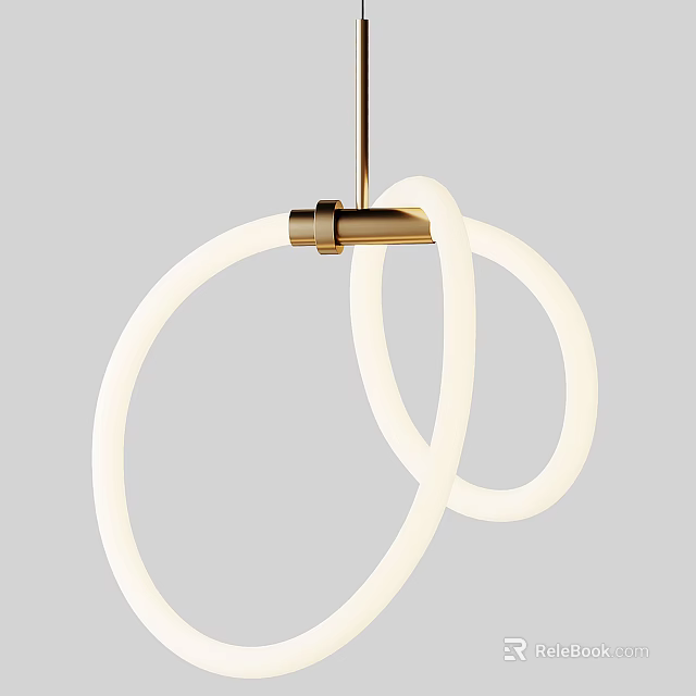Modern Pendant Light Design With White Circular Rings And Gold Metal Connector 3d model 