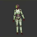 Game and Movie Character in Futuristic White Gray Armor Suit With Helmet and Yellow Accents