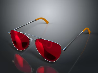 Stylish Aviator Sunglasses With Red Lenses Silver Frame And Orange Temples 3d model