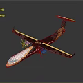 Black and Gold Aircraft with Propellers and Long Shiny Wings on Gray Background