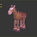 Cute Orange 3D Cartoon Horse Character With Red Mane Saddle And Pink Hooves