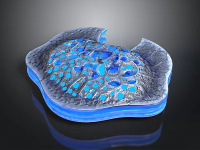 3D Cellular Structure Model With Blue Organelles And Gray Textured Surface 3d model