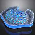 3D Cellular Structure Model With Blue Organelles And Gray Textured Surface