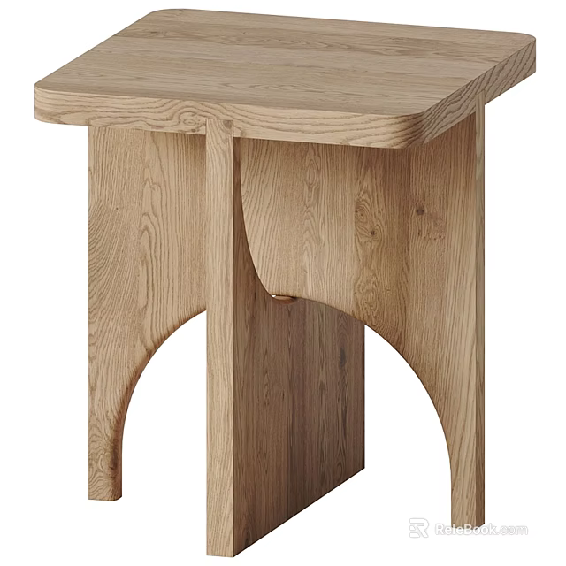 Modern Minimalist Oak Wood Side Table With Curved Legs And Smooth Surface 3d model 