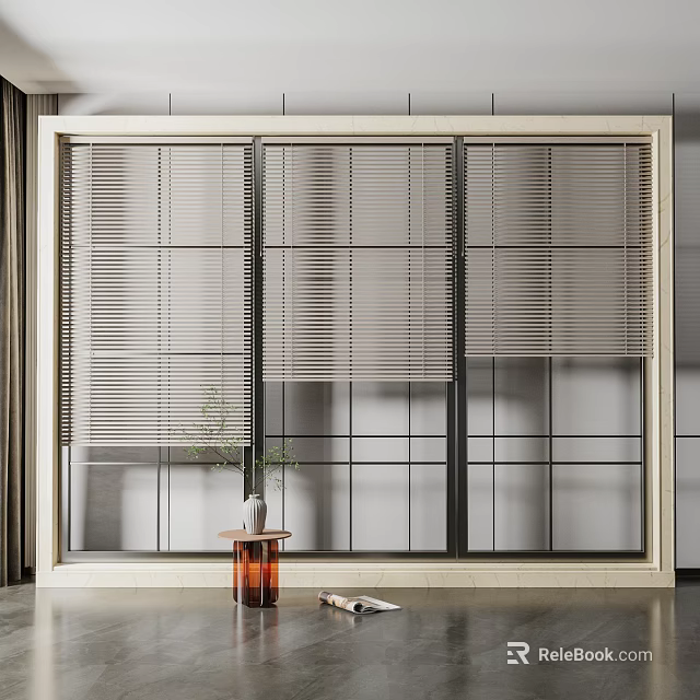 Modern Interior With Stylish Window Blinds Decorative Plant And Side Table 3d model