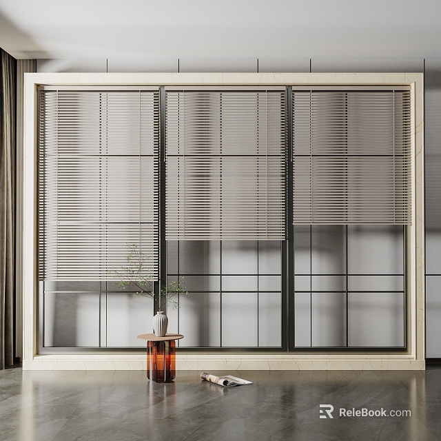 Modern Interior With Stylish Window Blinds Decorative Plant And Side Table 3d model 