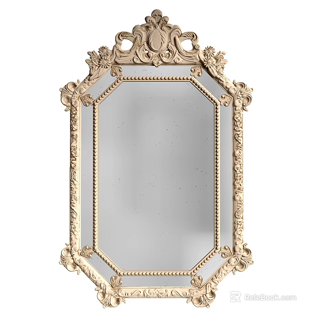 Ornate Vintage Style Mirror With Intricate Carved Frame And Floral Accents 3d model 