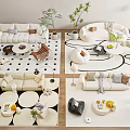 Modern White Sofa And Round Coffee Table Set With Plants Rugs Lamps And Cushions