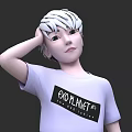 Young Male Character With White Short Hair In EXO PLANET Shirt Against Dark Background