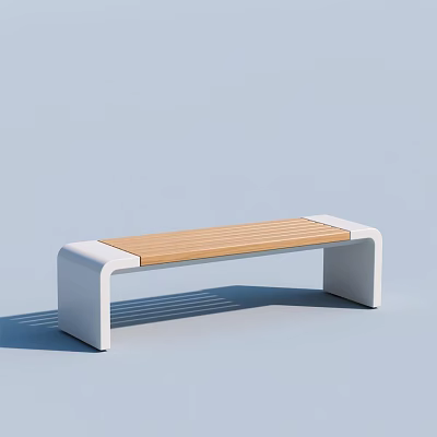Modern Outdoor Bench With White Frame And Wooden Slats For Garden Use 3d model