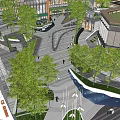 Modern Commercial Complex With Glass Facades Greenery And Open Plaza For Pedestrians