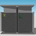 Public Facility With Two Compartment Geometric Patterned Surface Yellow Hazard Symbol Green Recycling Logo Outdoor
