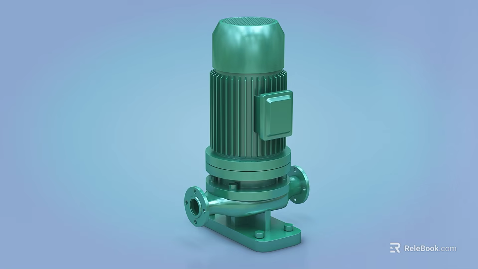 Green Industrial Equipment Pump With Motor Cooling Fins And Flange Connections 3d model 