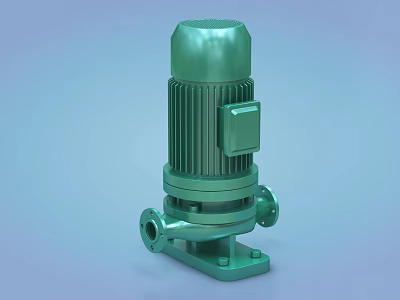 Green Industrial Equipment Pump With Motor Cooling Fins And Flange Connections 3d model