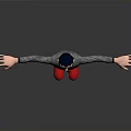 3D Cartoon Character Standing With Arms Outstretched Gray Sweater Red Tie Blue Pants Red Shoes