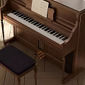 Elegant Brown Wooden Upright YAMAHA Piano With Music Sheet And Stool In Interior