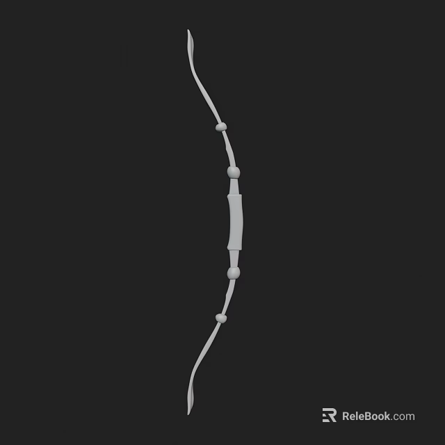 White Curved Bow Weapon With String Grip And String Grooves On Black Background 3d model 