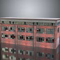 Industrial Red Brick Building With Multiple Windows And Flat Roof Design 3d model