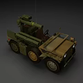 Military Utility Vehicle With Artillery Launcher Four Wheels And Driver Cabin