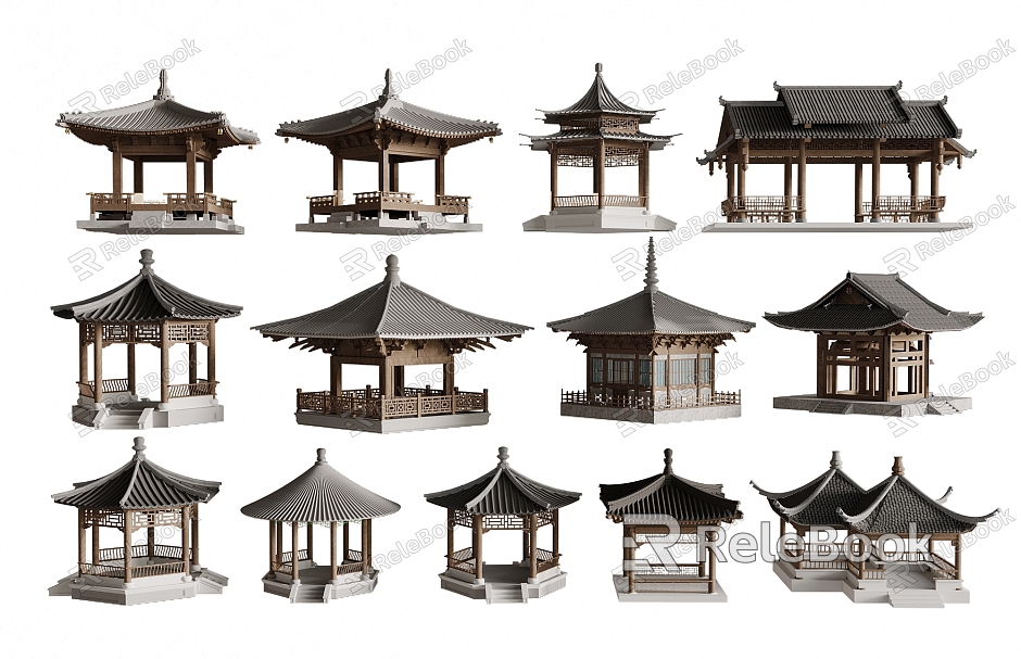 Modern Chinese Landscape Pavilion Corridor Shelf Gazebo Landscape Pavilion model