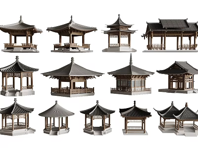 Traditional Chinese Pavilion Designs With Various Architectural Styles And Wooden Structures 3d model