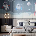 Kids Room Interior With Space Theme Wall Mural Astronauts Rockets And Decor