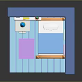 Small Blue Room Model with Orange Bed Nightstand Bookshelf and Colorful Items