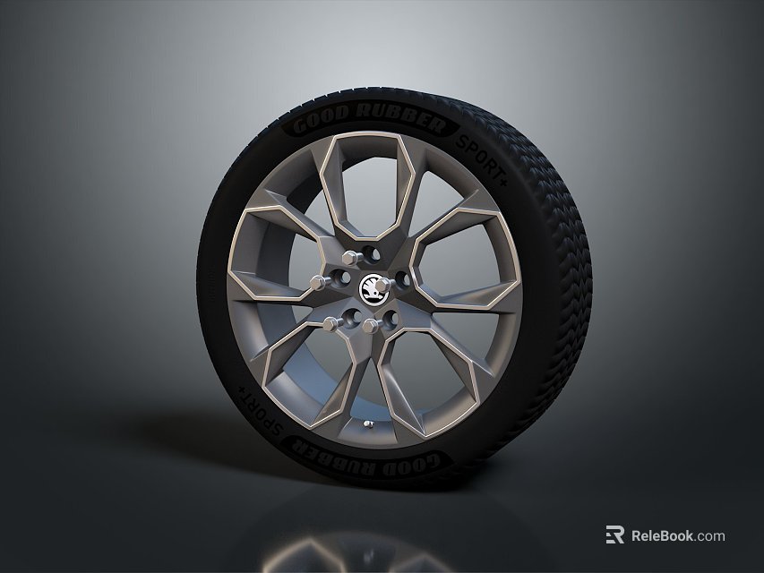 Car Tire With Silver Multi Spoke Alloy Wheel Black Rubber Tread Modern Design 3d model 