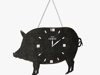 Rustic Pig Shaped Wooden Hanging Clock For Home Decor And Wall Art 3d model